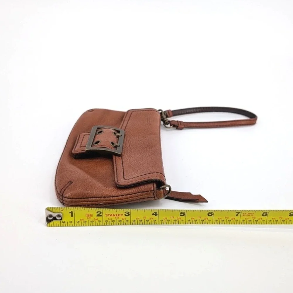 Banana Republic Brown Pebbled Leather Buckle Wristlet‎ Clutch Bag Fall 06